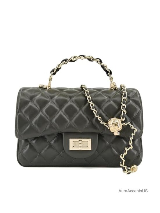 Handbags - Small Quilted Leather Flap Crossbody Bag with Gold-Tone Chain Handle